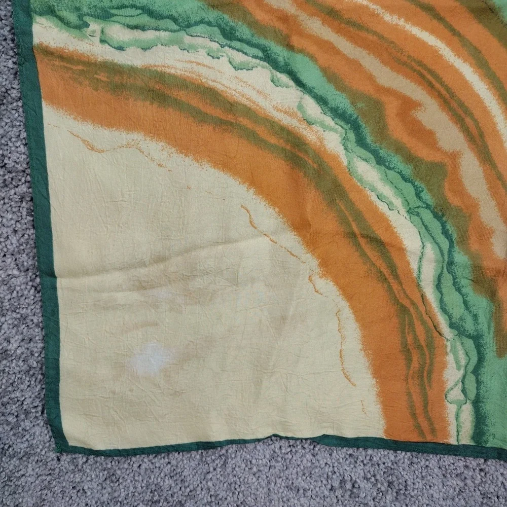 VTG Paoli Silk Scarf Abstract Landscape Waves Teal Ochre Orange Earthy